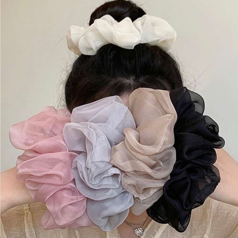 Set of 5 Neutral Colors Hair Scrunchies - Picture 3 of 8